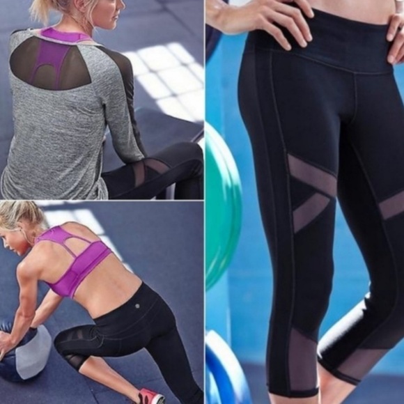 Athleta Black Crop Legging with Mesh Insets EUC - Picture 7 of 16